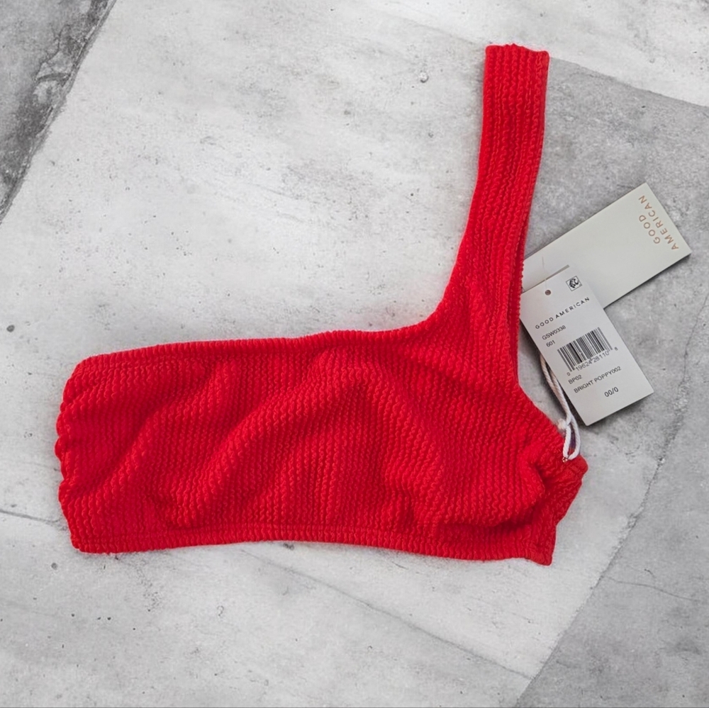 Good AMERICAN Always Fits One Shoulder Bikini Top In Bright Poppy